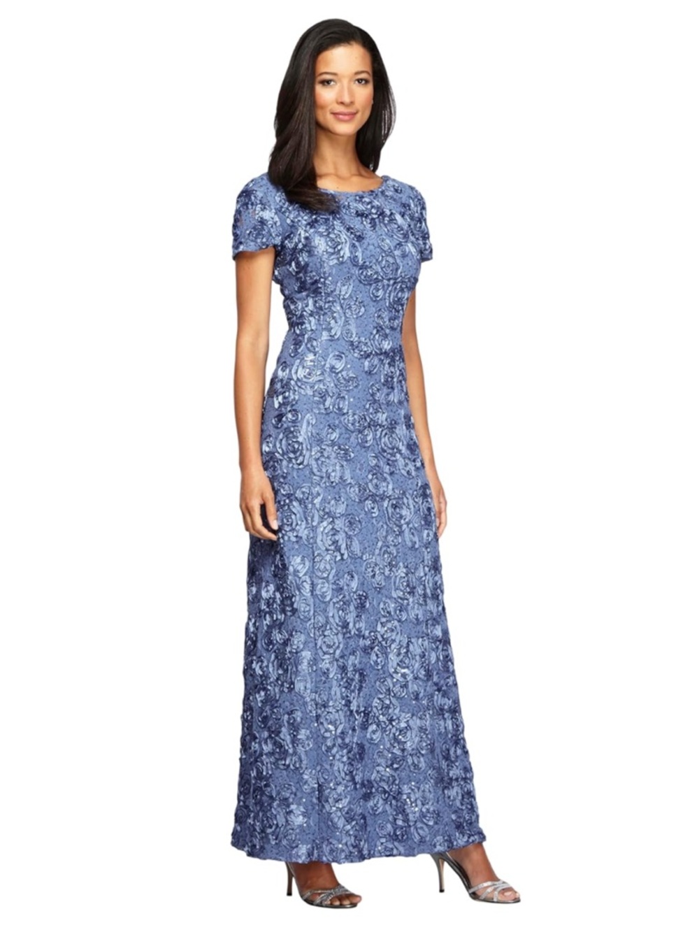 Elegant Blue Lace Evening Gown - Women Dresses